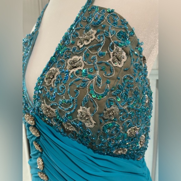 Beyond Jovani Blue Sequin High Low Ruffle Formal Dress 12 Pageant Prom Fairycore - Picture 2 of 12